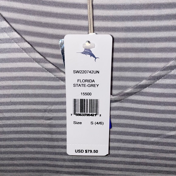 Florida State/FSU Collegiate Cassia Stripe Sealight V-Neck T-Shirt - SMALL NWT - Picture 3 of 4